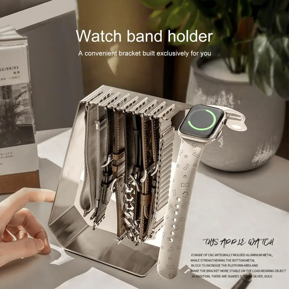 Stainless Steel Apple Watch Charger Stand with Strap Storage Bracket & Band Holder | Desktop Charging Dock for iWatch Strap | Unique Product