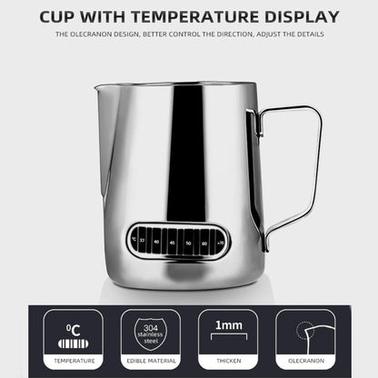 Stainless Steel Milk Frothing Pitcher with Temperature Display - 12/20oz (350/600ML) for Latte Art Barista