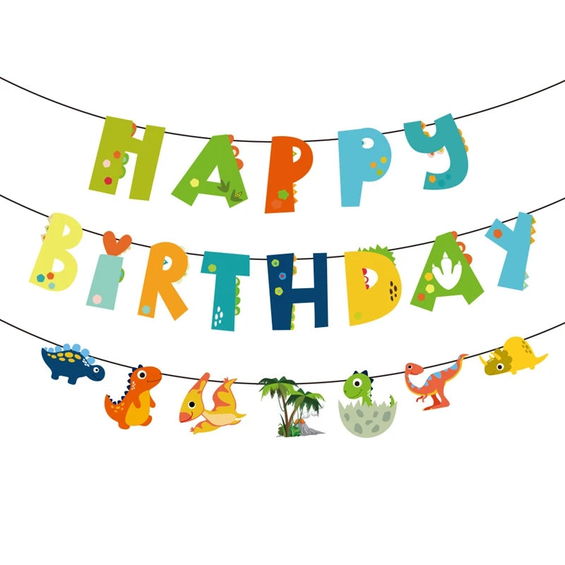 Dinosaur Happy Birthday Garland Banner & Party Balloons - Roar into a Jungle Safari Kids 1st Birthday Party!