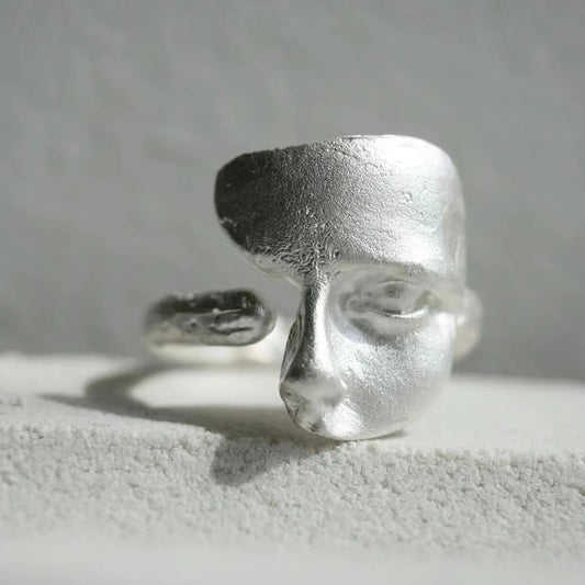 YIZIZAI Mystical Masked Faces Ring - Creative Goth Style Open Rings for Men & Women, Unique Jewelry Gift