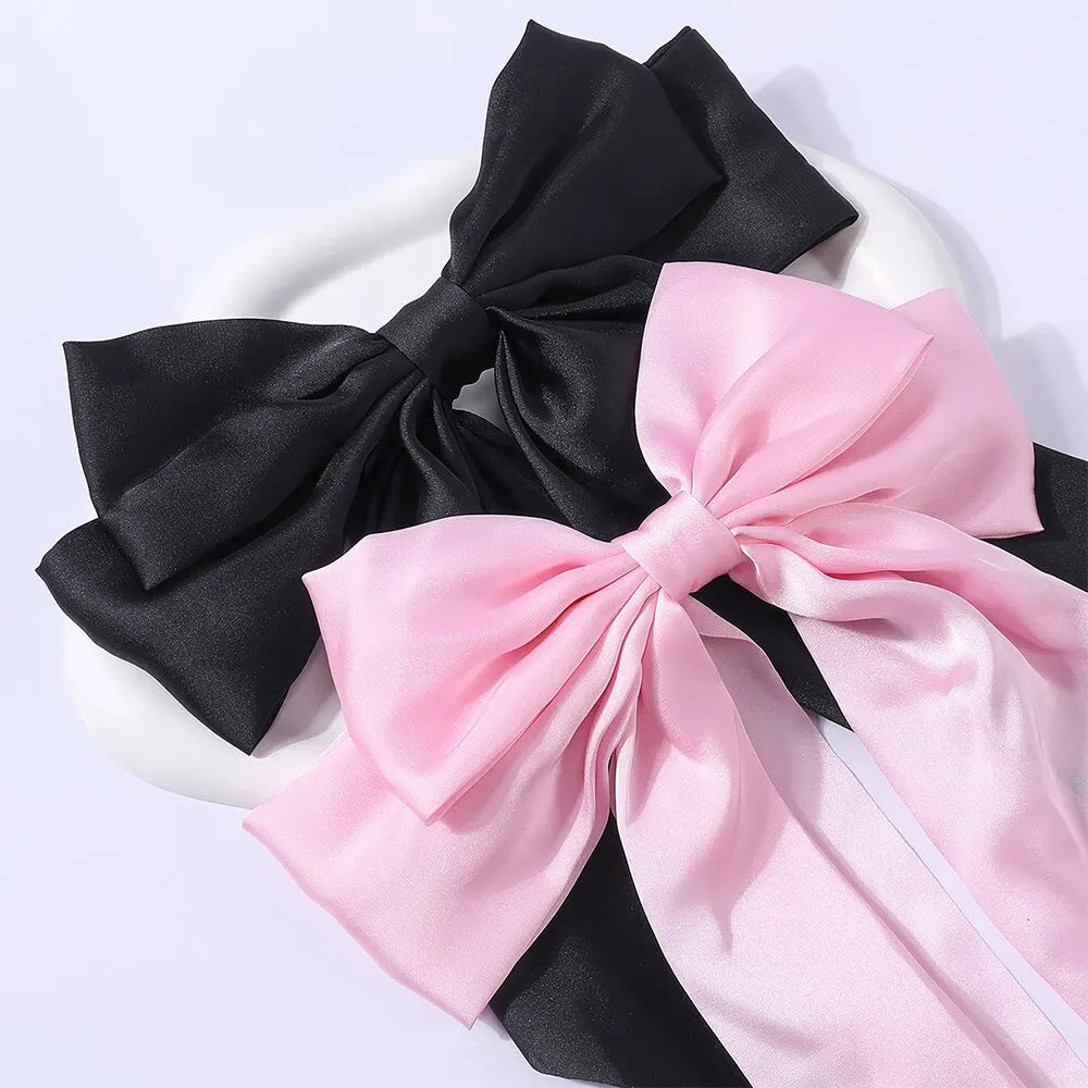 2Pcs/Set Elegant Bow Ribbon Hair Clip: Solid Bowknot Satin Hairpin Barrettes - Women's Fashion Ponytail Clip Hair Accessories