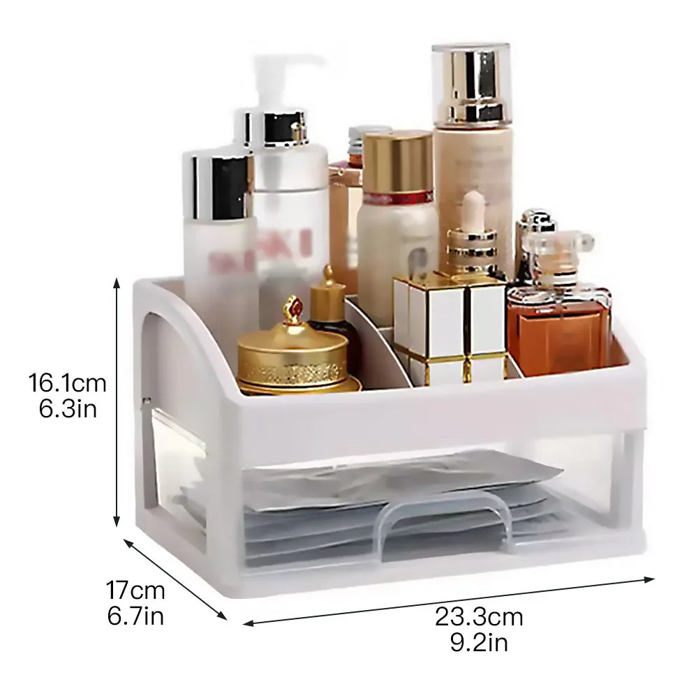 Makeup Case and Jewelry Container - Plastic Organizer with Drawers and Brush Holder for Cosmetics