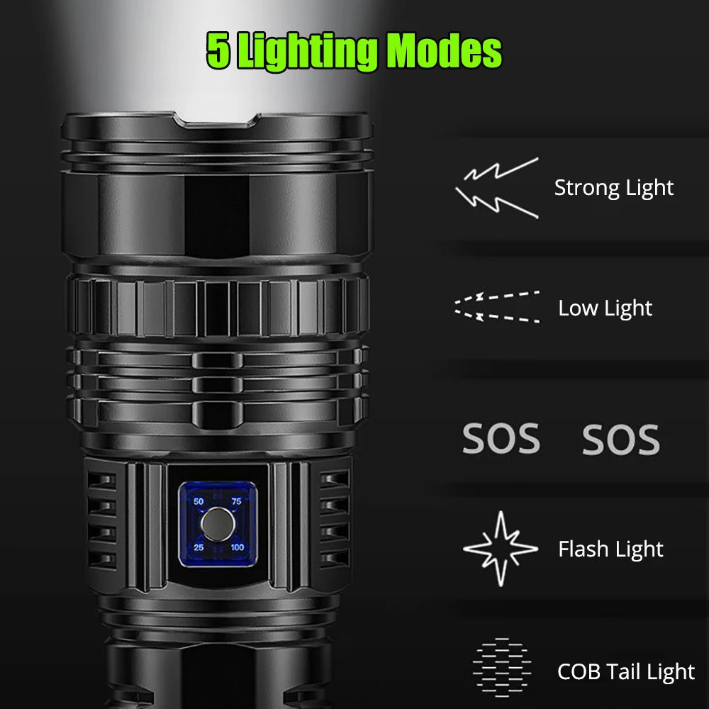 10000LM 800W Tactical LED Flashlight | 15000mAh Built-in Battery | Emergency Spotlights | 4km Range | Holiday Gift Idea