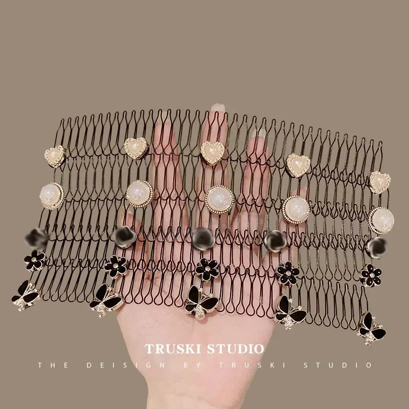 Charming Flower Pearl Hair Accessories: Hairpin Clip Organizer for Women - Elegant Invisible Bangs Fixer and Tiara Headband with Comb Insert