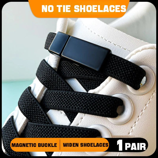 Magnetic No-Tie Shoelaces - 8mm Flat Elastic Laces for Sneakers - Ideal for Kids and Adults, Suitable for Running and Tennis