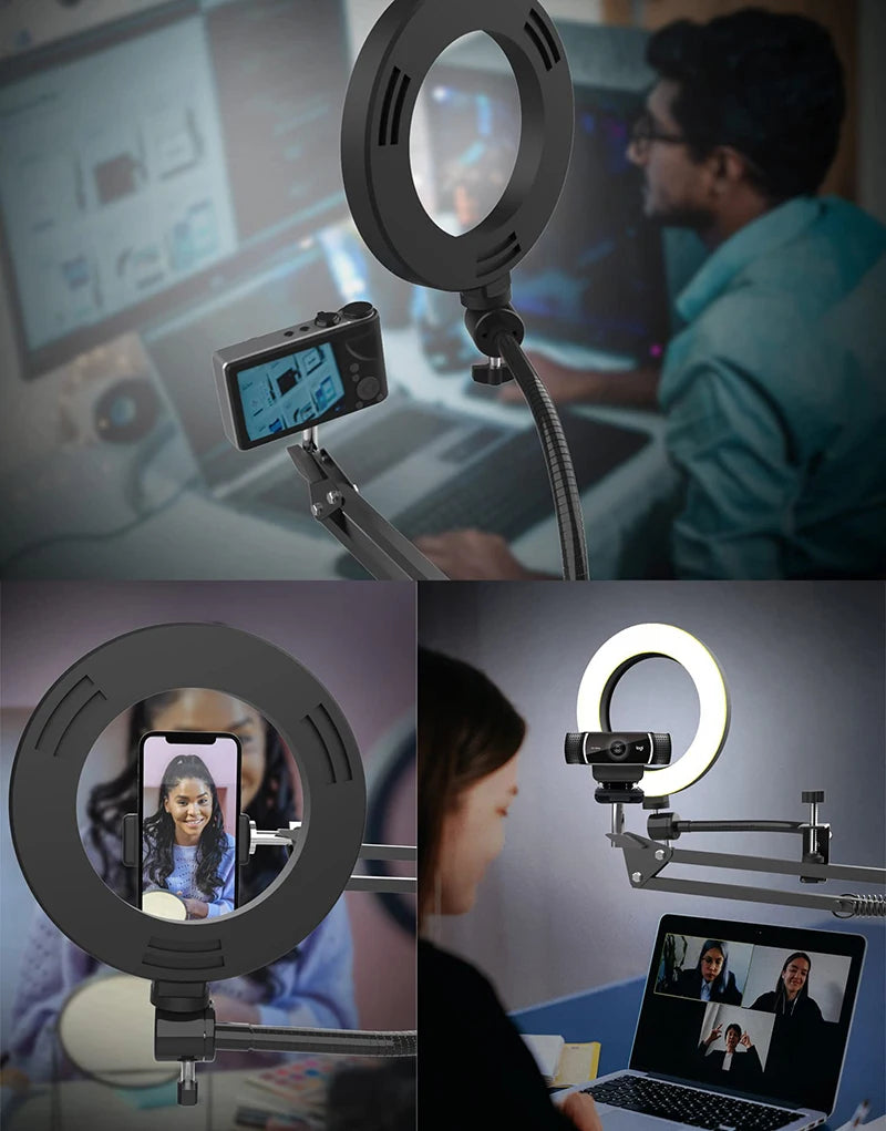 Desktop Cellphone Bracket with Ring Light: Overhead Tripod for Phone - Perfect for Video Shooting, Filming, and Recording