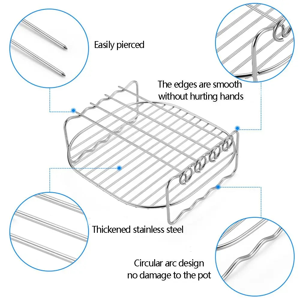 Baking Tray Skewers Air Fryer Stainless Steel Holder - Double-Deck BBQ Rack for Home