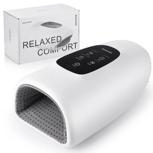 5 Level Smart Air Pressure Hand Massager - Palm Acupoint Compression, Vibration, Hot Compress for Wrist, Fingers Spa and Muscle Relaxation