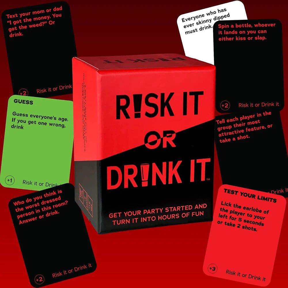 Risk It or Drink It: Hilarious College Party Game with Dares, Challenges, and Questions for Adults