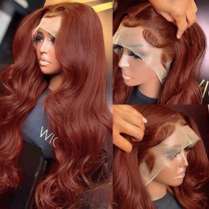 Reddish Brown Body Wave Lace Front Human Hair Wig: HD 13x6 Lace Front Wig, Pre-Plucked, Glueless