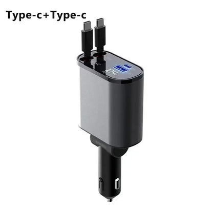 100W Car Charger: Super Fast Flash Charging with Telescopic Cable - Four-in-One Point Smoker Car Charging