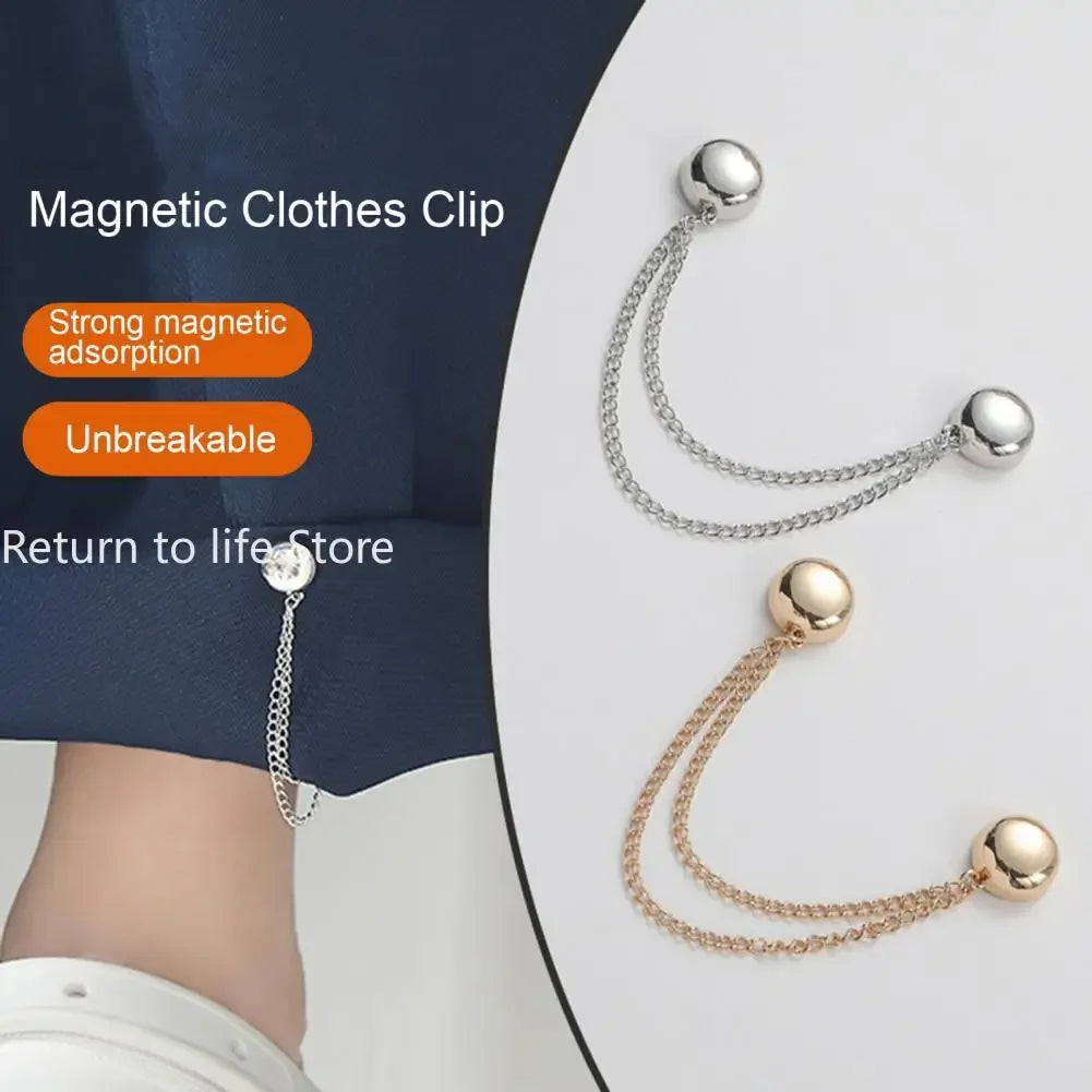 Multi-Function Magnetic Clothing Clip with Chain - Metal Button Clips for Scarves, Trousers, and Cuff Fixing