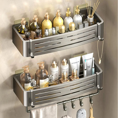 No Drill Wall Mounted Bathroom Shelf - Aluminum Alloy Shampoo and Makeup Storage Holder, Kitchen Organizer and Bathroom Accessories