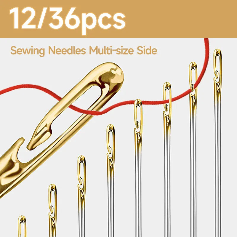 Multi-size Side Opening Sewing Needles: 12/36PCS Stainless Steel Darning Needles - Essential Household Hand Tools and Accessories