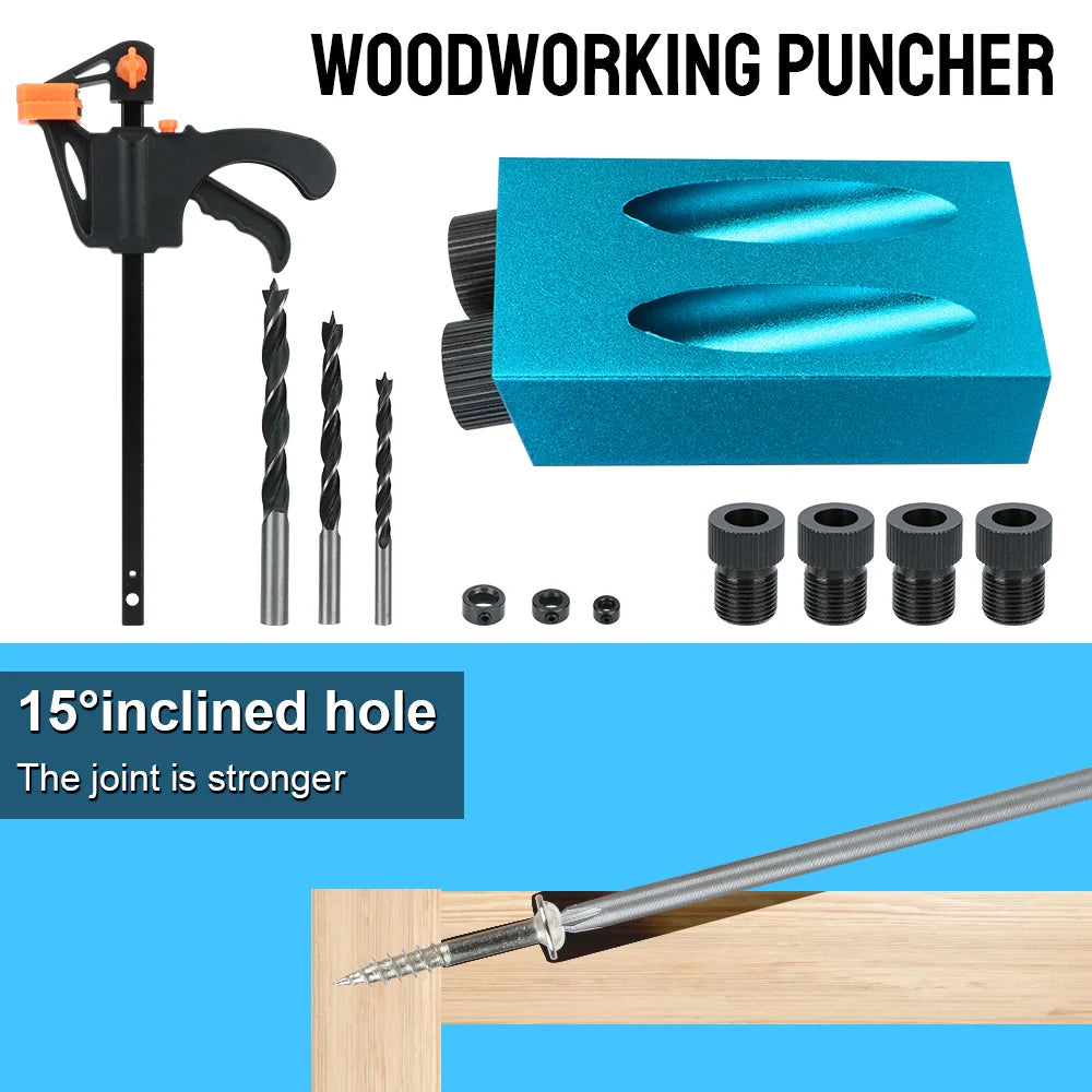 7/14/15-Piece Pocket Hole Jig Kit - 15 Degrees Woodworking Hole Drilling Guide with Drill Bit Set