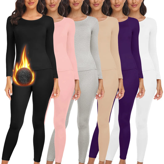 Women's Thermal Underwear Set - Fleece-Lined Long Johns Base Layer Top and Bottom, 2 Piece Set