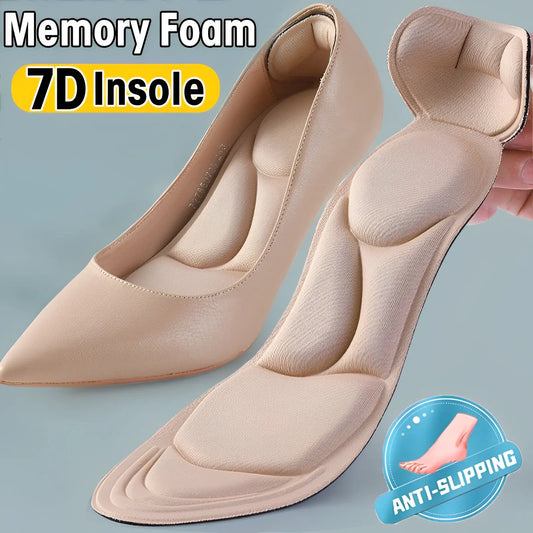 7D Soft Memory Foam Insole Pad Inserts: Breathable Anti-Slip Shoe Arch Support for Women's High Heel Shoes