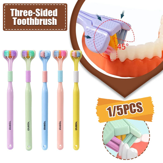 3D Stereo Three-Sided Toothbrush - Ultra Fine Soft Hair, Adult Toothbrush with Tongue Scraper for Deep Cleaning, Oral Care Teeth Brush