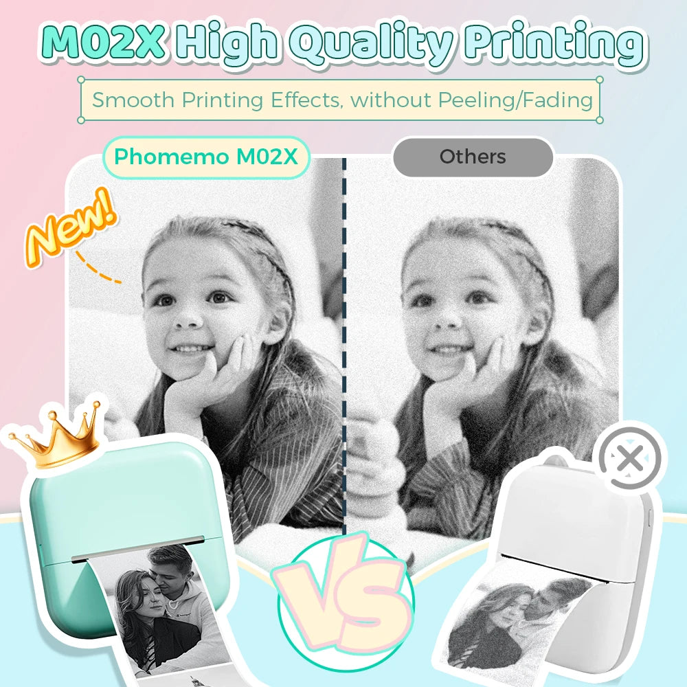 Phomemo Pocket Sticker Printer - M02X Mini Bluetooth Thermal Printer | Portable Inkless Printer for School & Work