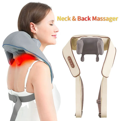 Wireless Neck and Shoulder Kneading Massage Pillow: Electric Cervical Back Massager - Relaxing Muscle Massage Shawl for Neck and Back Relief