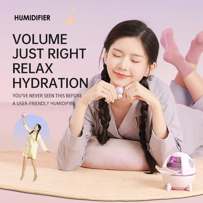 Portable Astronaut Humidifier – LED Light and Aroma Diffuser, USB Powered for Clean, Hydrated Air, Cute Aesthetic