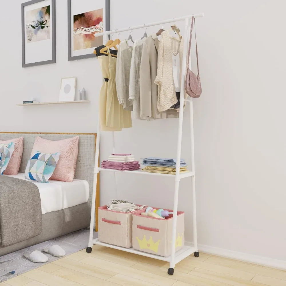 Mobile Clothes Hanger - Floor-Mounted Triangle Hat Rack with Wheels for Bedroom and Household Storage