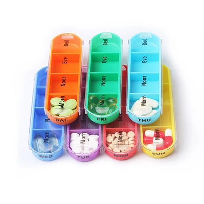 Portable Weekly Pill Box: Colorful Stackable Design for 7 Days, 4 Times a Day Medicine Storage - Plastic Dispenser Organizer