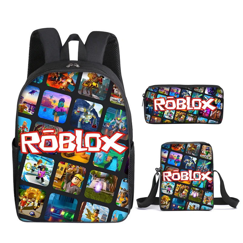 3 Piece 3D Printing Roblox Game Backpack Set – Satchel, Pen Bag, Anime Cartoon Mochila – Ideal for Primary and Secondary School Students