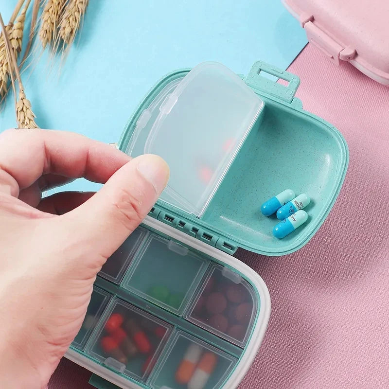 8-Grid Travel Pill Box Organizer: Seal Ring Small Container for Tablets - Wheat Straw Medicine Storage