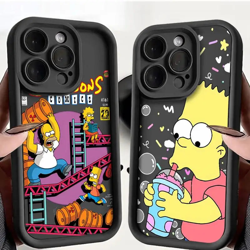 Shockproof Silicone Case for Apple iPhone - Cartoon Simpsons Design, Protective Phone Cover for Models 11, 12, 13, 14 Plus, and 15 Pro Max