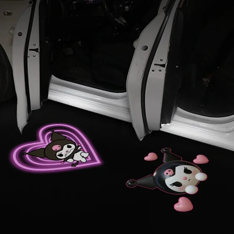 Kuromi Cinnamoroll My Melody Car Door Welcome Lamp - HD Ambient Light with Induction Open Door Projection - Cute Car Decoration for Enchanting Entrances