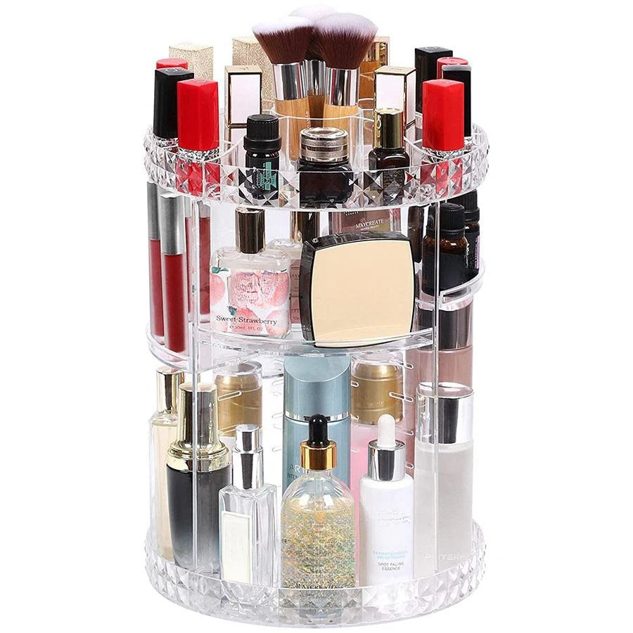 360° Rotatable Cosmetic Organizer: Adjustable Storage Display Case - Easy Assembly, Perfect for Your Cosmetics