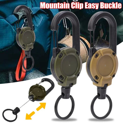 Heavy Duty Retractable Pull Badges ID Reel - Carabiner Key Chain with Steel Wire Rope Buckle - Outdoor Keychain Tools (1 or 2 pcs)