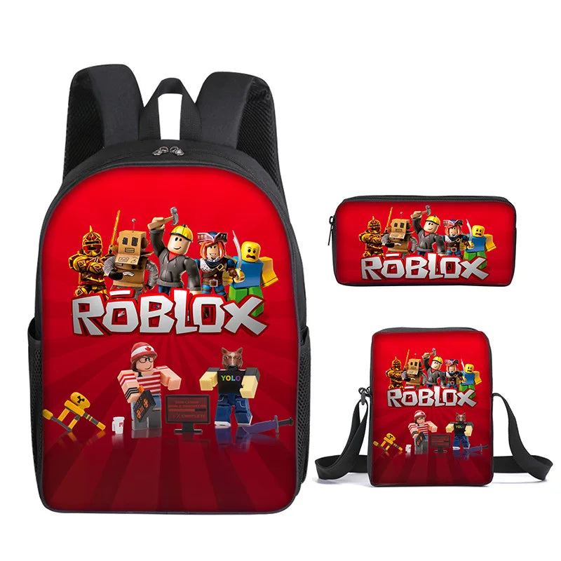 3 Piece 3D Printing Roblox Game Backpack Set – Satchel, Pen Bag, Anime Cartoon Mochila – Ideal for Primary and Secondary School Students