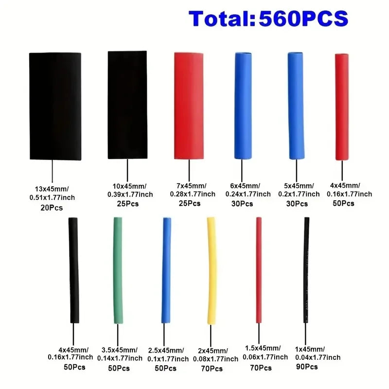 Multicolor Polyolefin Heat Shrink Tubing Set: 164/560pcs with 2:1 Shrink Ratio - Ideal for Wires and Cables Sleeving