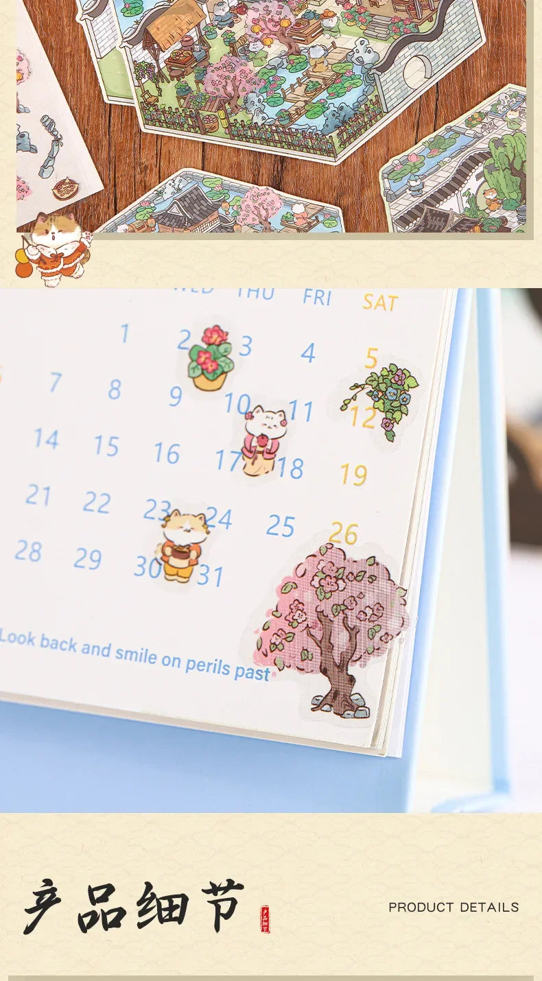 DIY 3D Cartoon Cat Sticker Set - Four Seasons Landscape, Pocket Cabin Scenes | Creative Stacking & Pasting Gift for Kids