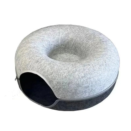 Donut Cat Tunnel: Interactive Dual-Use Bed & Play Toy for Cats, Ferrets, and Rabbits - Indoor Pet Toy for Kitten Training & Enrichment