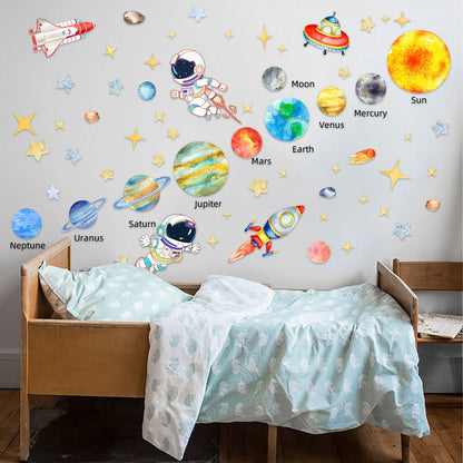 Explore Space with Solar System Kids Wall Stickers - Astronaut and Stars Decals for Nursery, Bedroom, and More!