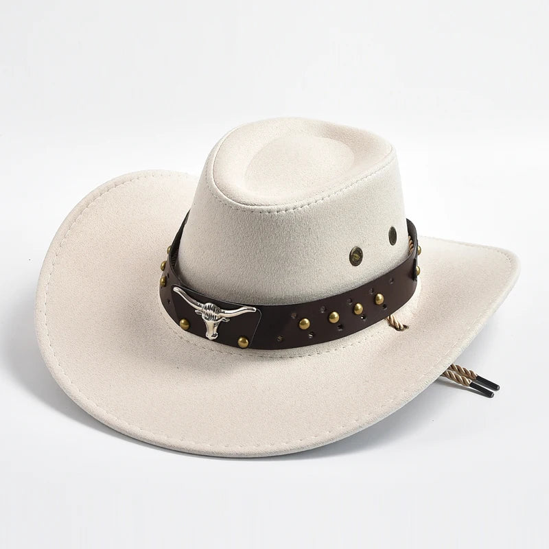 Vintage Artificial Suede Western Cowboy Hat - Big-Edge Gentleman and Cowgirl Jazz Cap for Holidays, Parties, and Cosplay