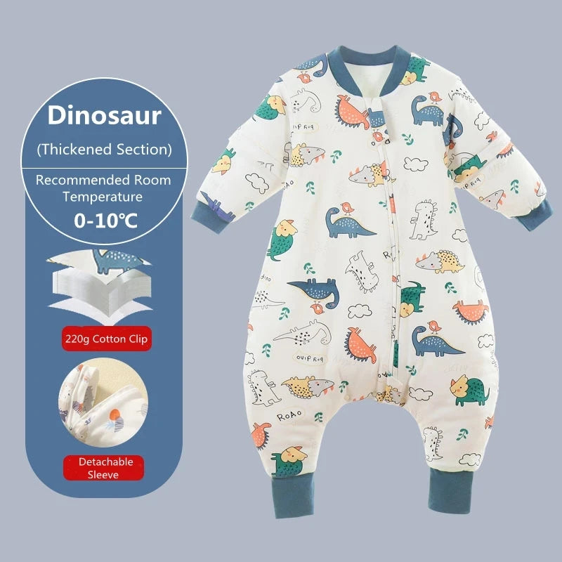 Baby Cartoon Split-Legged Sleepsack with Detachable Sleeves - Thickened Sleeping Bag for Boys and Girls, Autumn and Winter