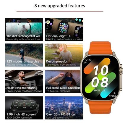 New T800 U2 Smart Watch 49mm - 2024 NFC, GPS, Bluetooth Call, Music, Games, Wireless Charging - For Men and Women