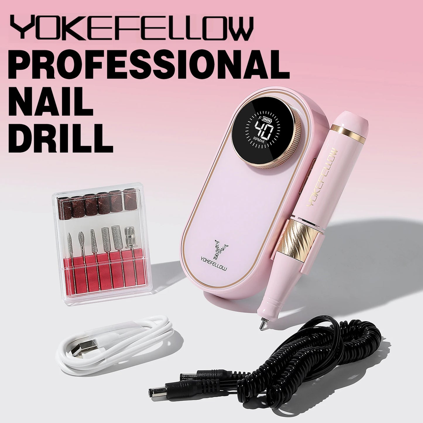 40000RPM Rechargeable Portable Nail Drill Machine - 2024 New Powerful Electric Nail File for Professional UV Polish Acrylic Gel Nails