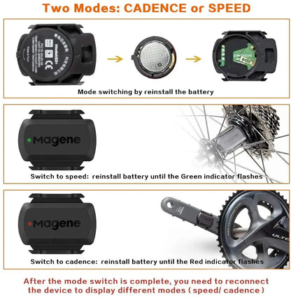 Magene S3+ Speed Cadence Sensor – ANT+ Bluetooth Dual Sensor for Speed and Cadence, Bike Accessories Compatible with Wahoo, Onelap, Zwift