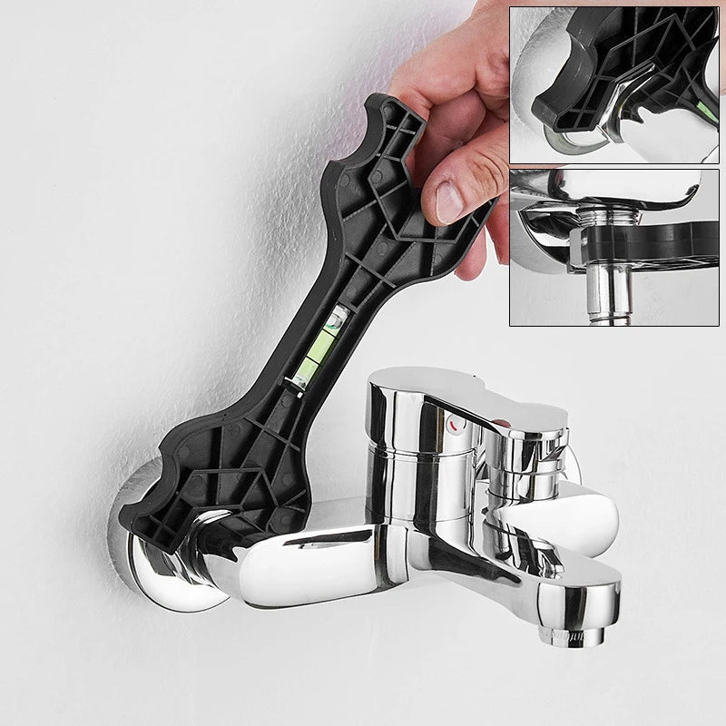 Dual Headed Wrench with Level: Multifunctional Plumbing Repair Tool for Faucet, Pipe, and Toilet - Household Manual Tap Spanner