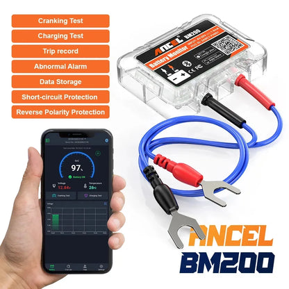 ANCEL BM200 Wireless Bluetooth Car Battery Monitor: 12V Battery Health App for Android & iOS - Battery Tester Tool