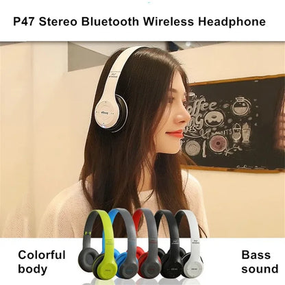 Stereo P47 Bluetooth Headset 5.0 | Folding Wireless Sports and Gaming Headphones | Compatible with iPhone and Xiaomi