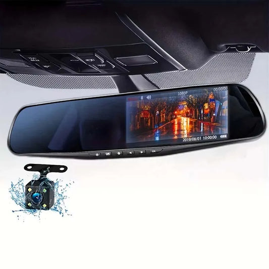 4.2-inch Large Rear View Mirror Tachograph - Dual Lens HD 1080P Automotive Video Recorder