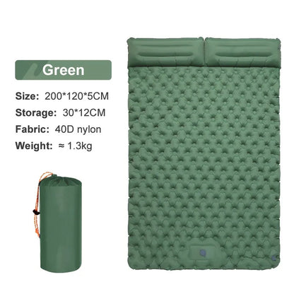 Double Camping Sleeping Pad with Self-Inflating Mat and Pillow - Outdoor Hiking Mattress for 2 Persons Travel Bed Air Mat