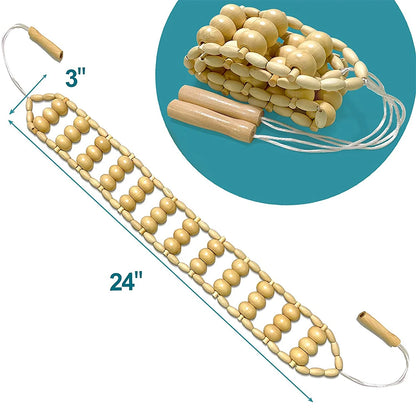 Wooden Cellulite Massage Roller: Therapy Tool for Back Pain Relief - Manual Wood Massager Rope for Legs & Back