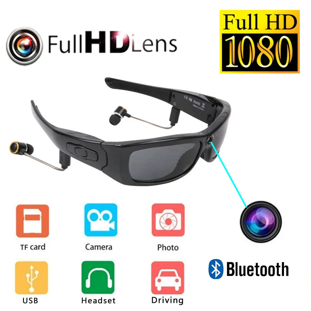 HD 1080P Mini Camcorder Glasses Camera with Bluetooth Headset - Polarized Sunglasses Sports Camera for Driving and Cycling